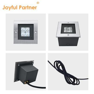 Square Steel Inground Up Light AC100-240V 4*2W LED 316 Stainless Steel Trim Dengan Kabel Listrik 0.5M