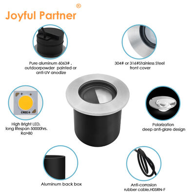 Lampu Tanam LED Outdoor Stainless Steel 316 Penutup Depan Tahan Air IP67 4W Cree LED Diameter 80MM