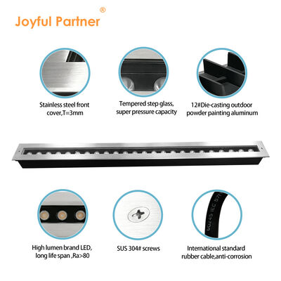 Lampu Linier Bawah Tanah LED 12W 24W 48W DC24V 1000MM 1Meter Stainless Steel316 IP67 Tipe Tertanam