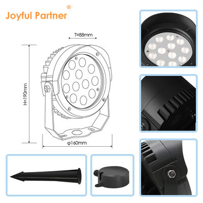 LED Taman Spot Lampu 36W Dibangun di DMX512 Driver DC24V RGB3in1 Hitam Outdoor Powder Coating Housing Diameter 160MM